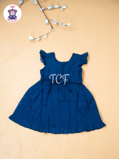 Navy Blue - Girls Embrodiery Chanderi cotton Frocks