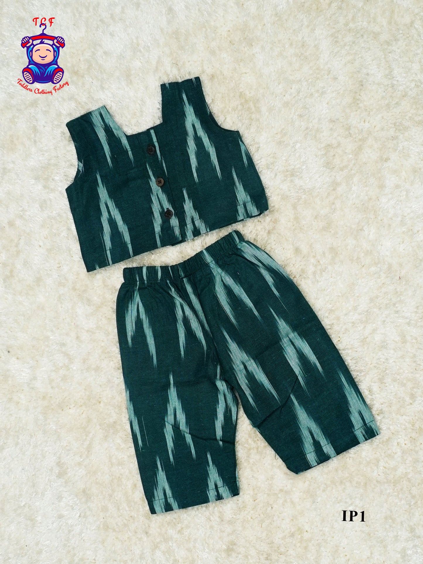Teal Blue - Girls Readymade Ikat Pyjama Sets