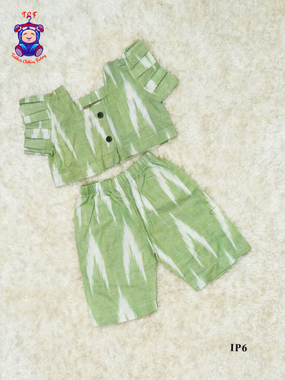 Pista Green - Girls Readymade Ikat Pyjama Sets