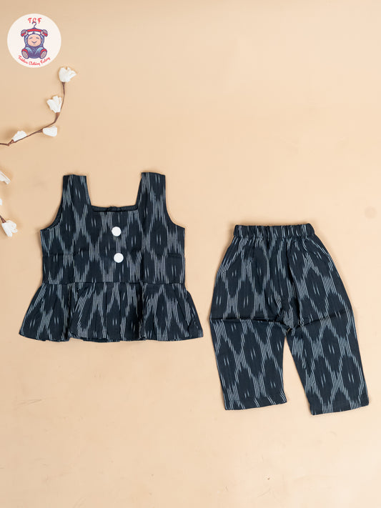 Black - Girls Readymade Ikat Co-ords Sets