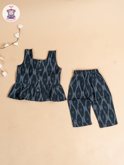 Black - Girls Readymade Ikat Co-ords Sets