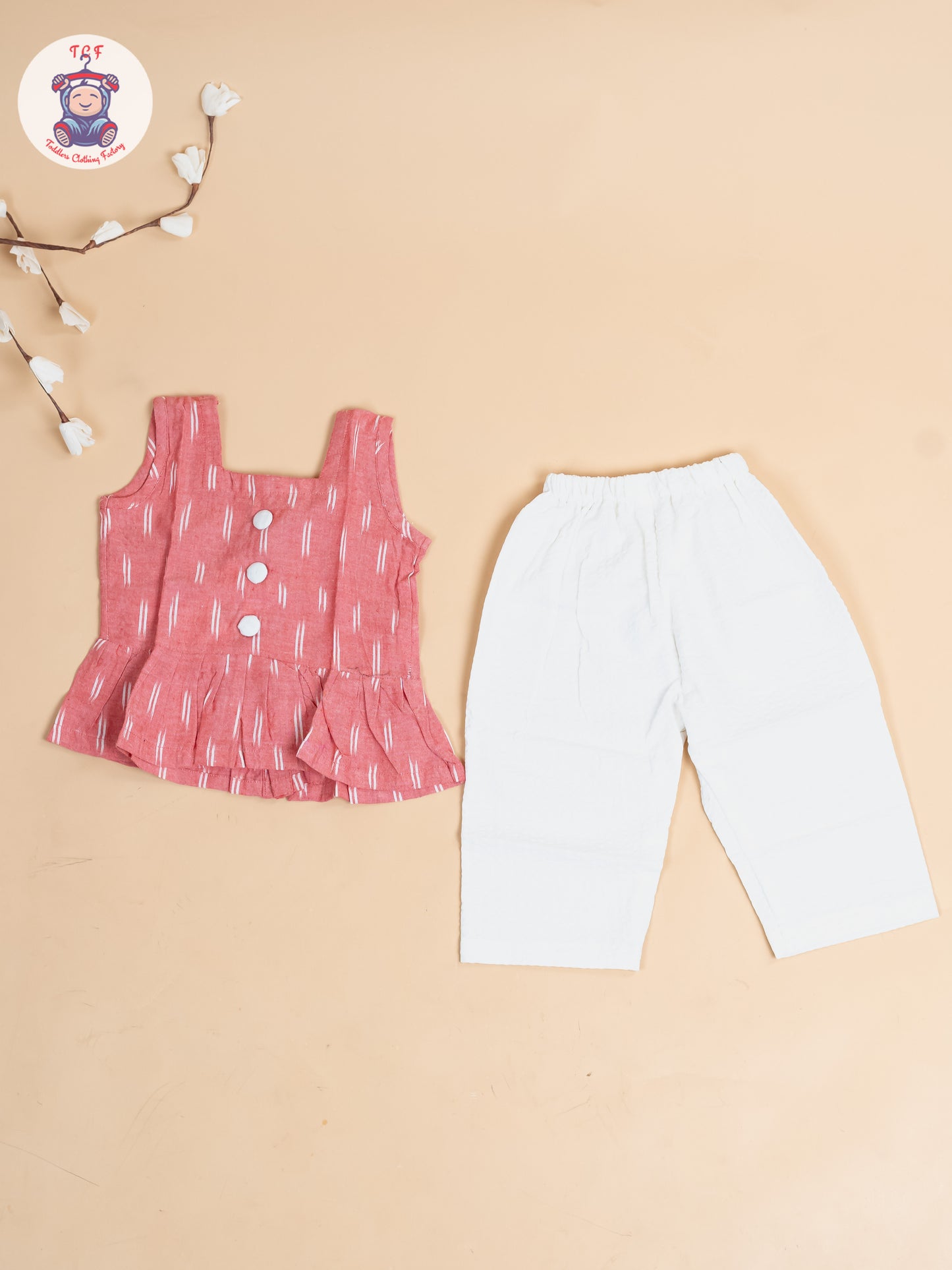 Pink & White - Girls Readymade Ikat Co-ords Sets