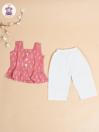 Pink & White - Girls Readymade Ikat Co-ords Sets
