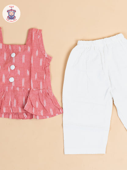 Pink & White - Girls Readymade Ikat Co-ords Sets