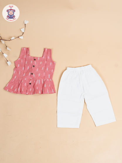 Pink & White - Girls Readymade Ikat Co-ords Sets