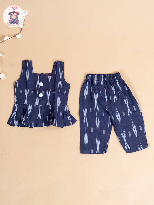 Navy Blue - Girls Readymade Ikat Co-ords Sets