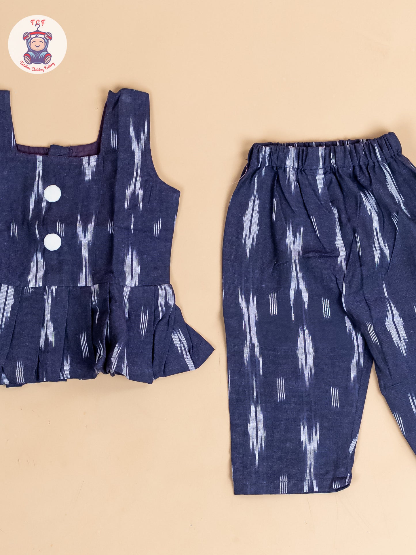 Navy Blue - Girls Readymade Ikat Co-ords Sets
