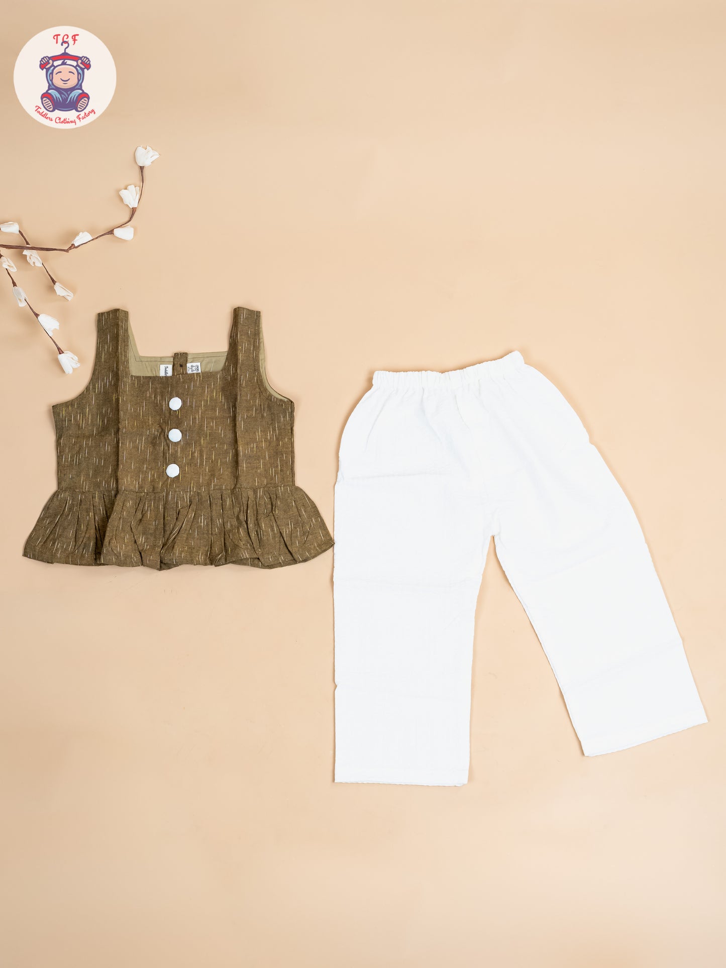 Light Green & White - Girls Readymade Ikat Co-ords Sets