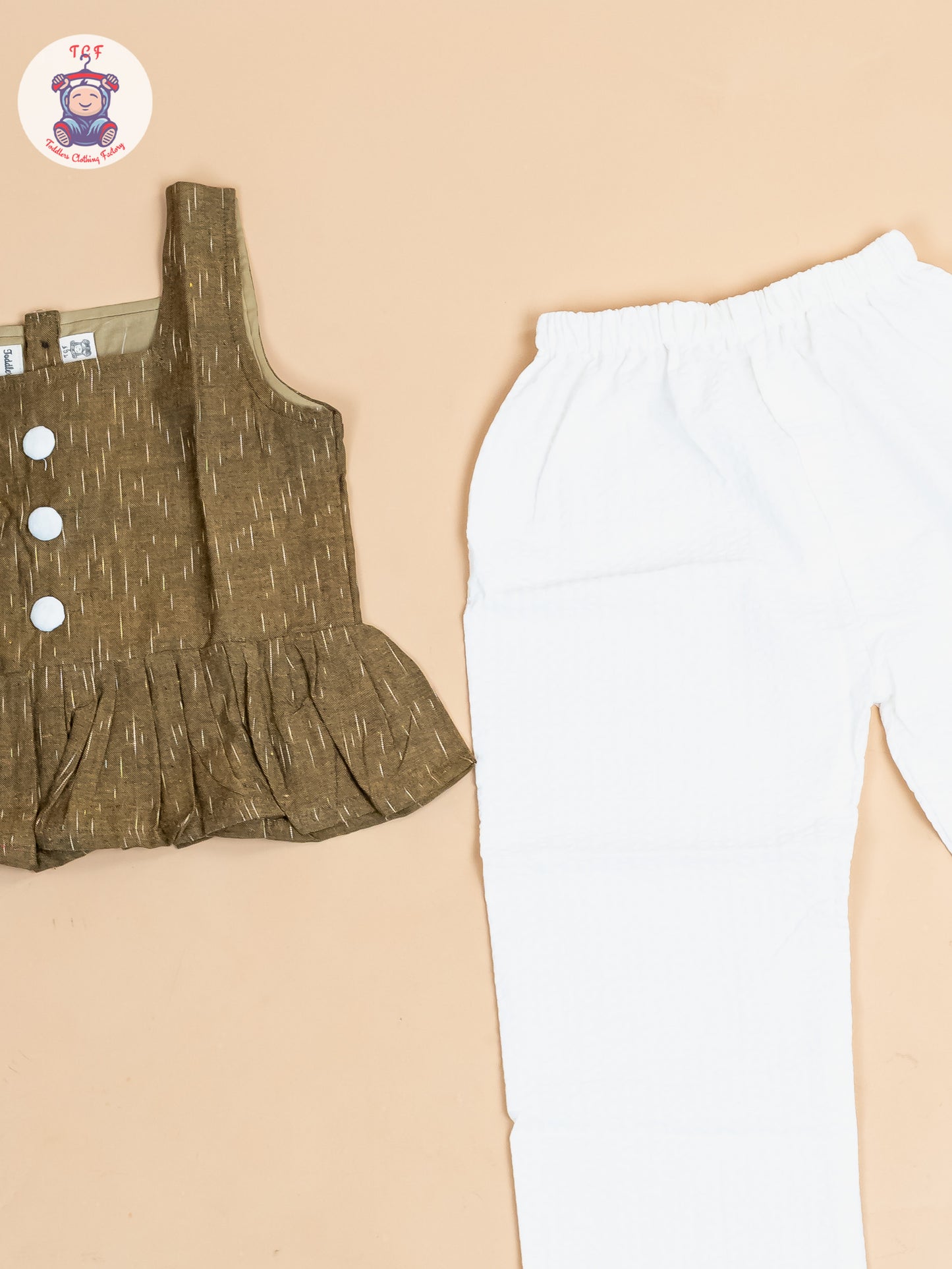 Light Green & White - Girls Readymade Ikat Co-ords Sets