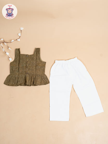 Light Green & White - Girls Readymade Ikat Co-ords Sets