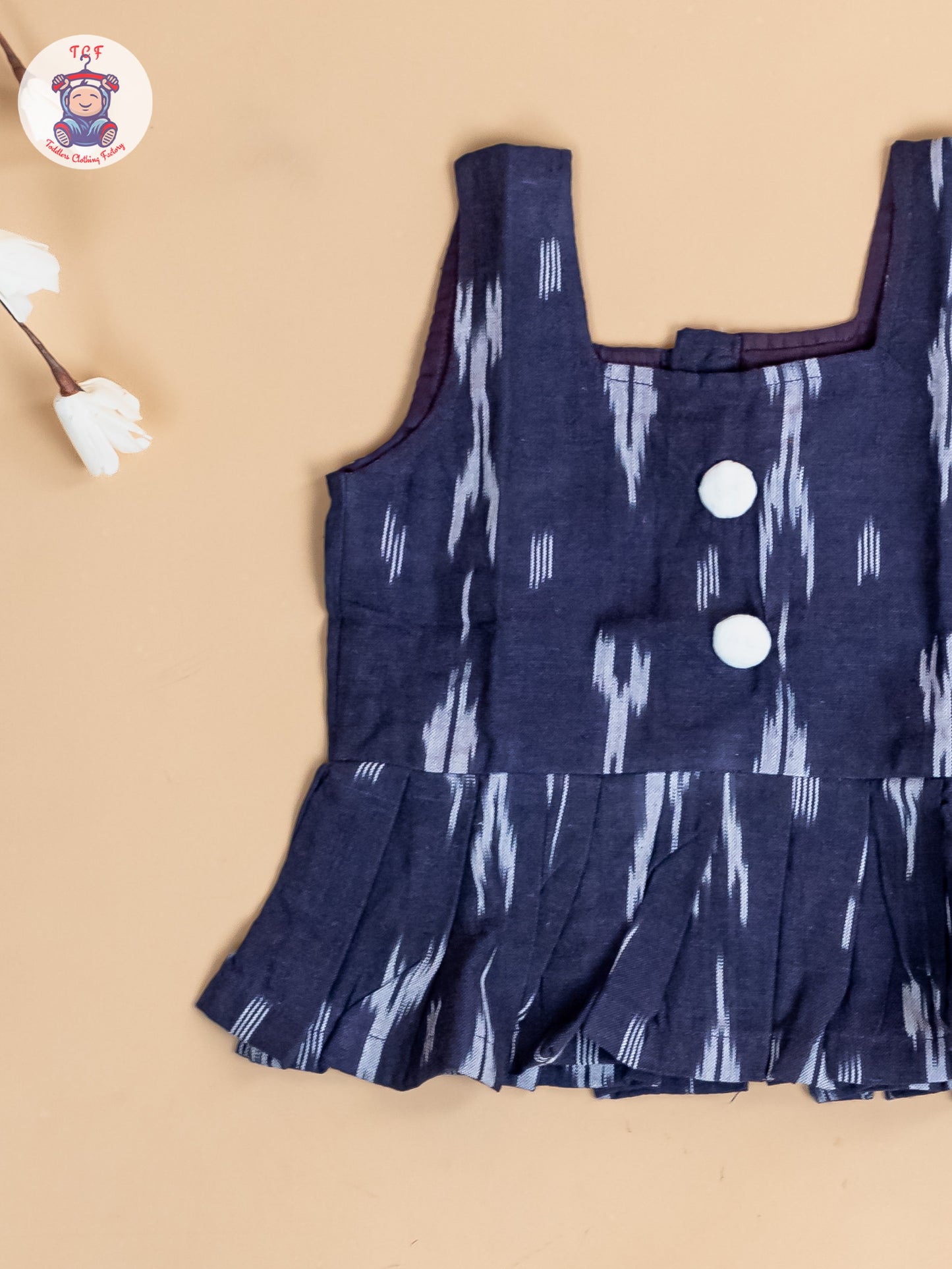 Navy Blue & White - Girls Readymade Ikat Co-ords Sets