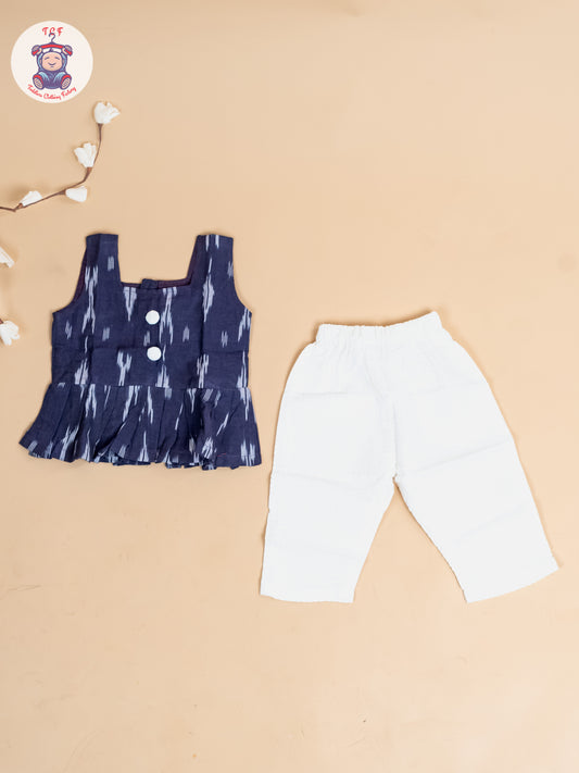 Navy Blue & White - Girls Readymade Ikat Co-ords Sets