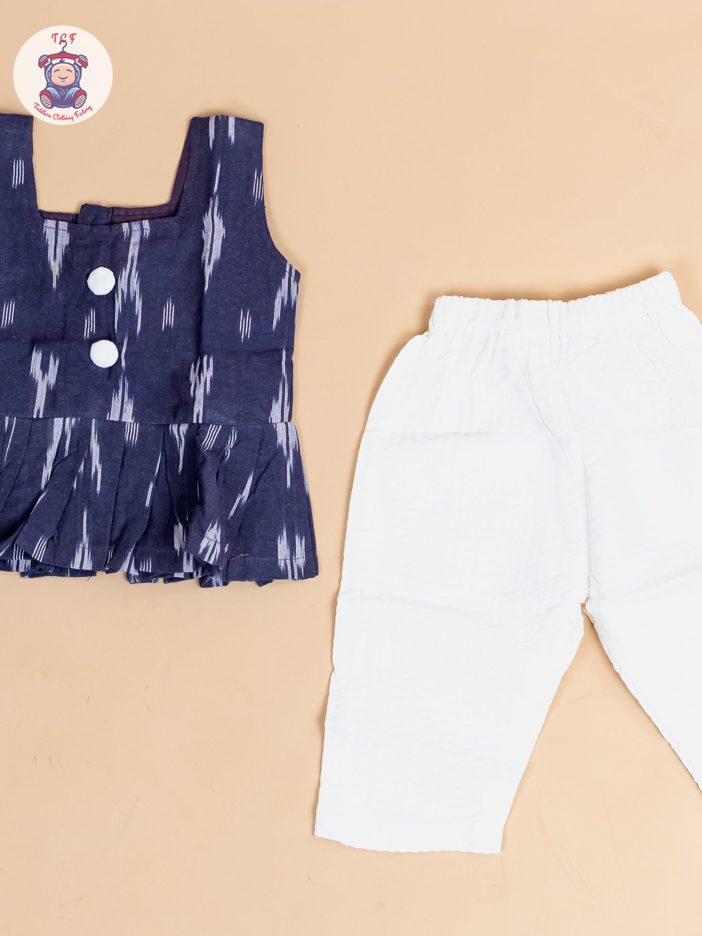 Navy Blue & White - Girls Readymade Ikat Co-ords Sets