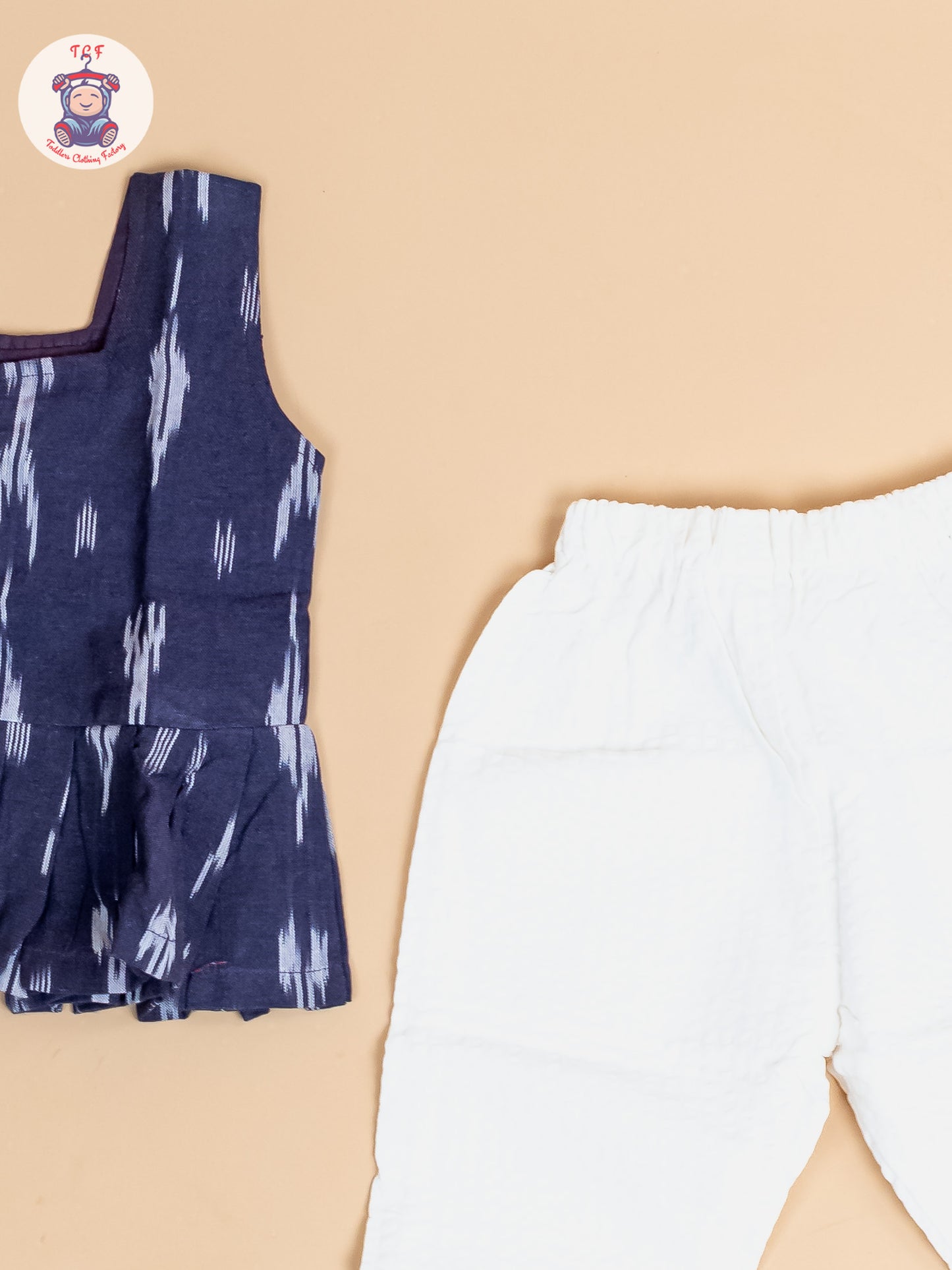 Navy Blue & White - Girls Readymade Ikat Co-ords Sets