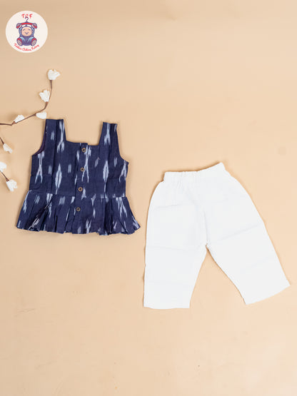 Navy Blue & White - Girls Readymade Ikat Co-ords Sets
