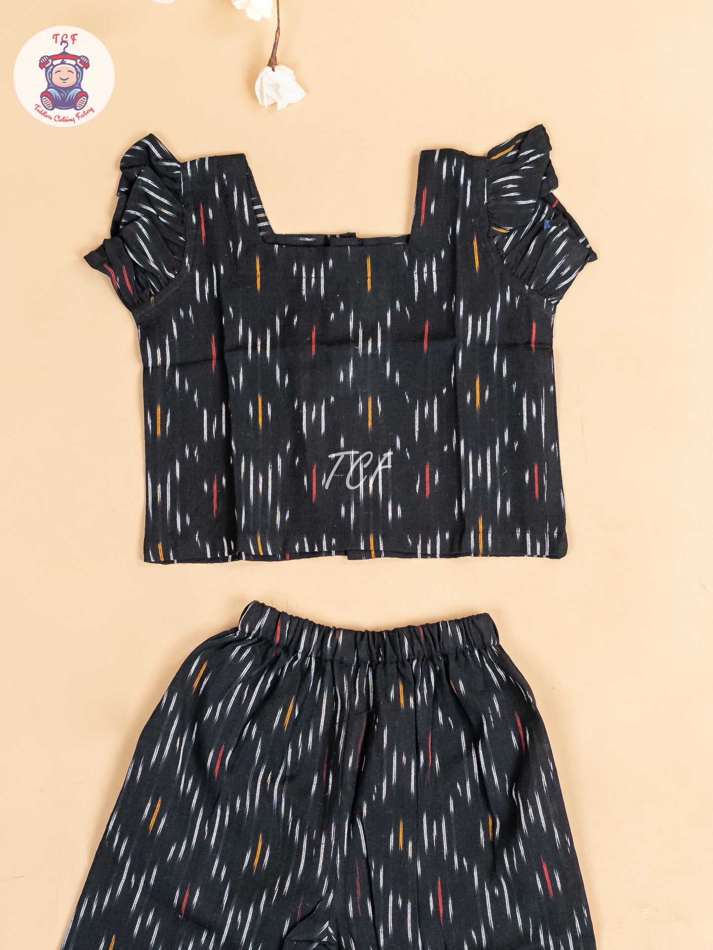 Black - Girls Readymade Ikat Co-ords Sets