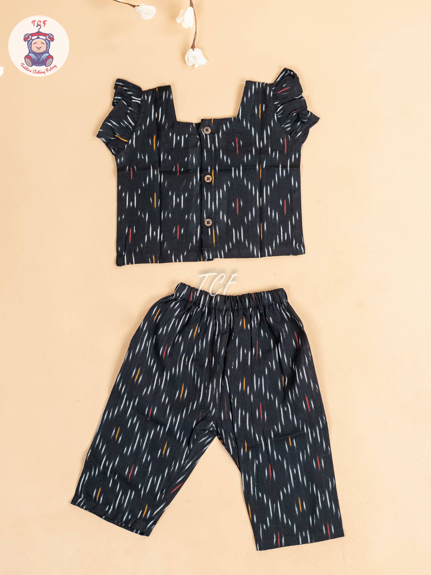 Black - Girls Readymade Ikat Co-ords Sets