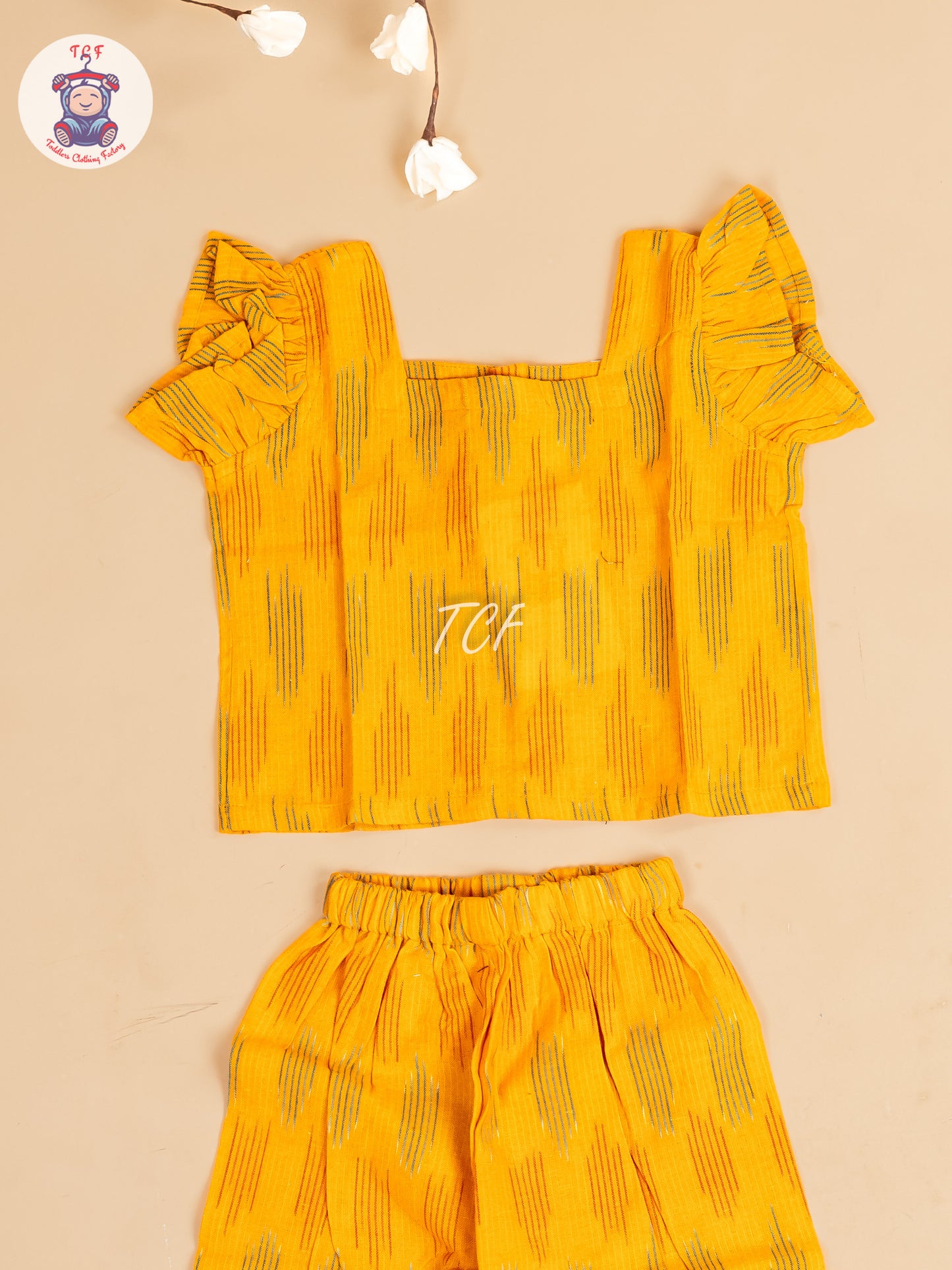 Yellow - Girls Readymade Ikat Co-ords Sets