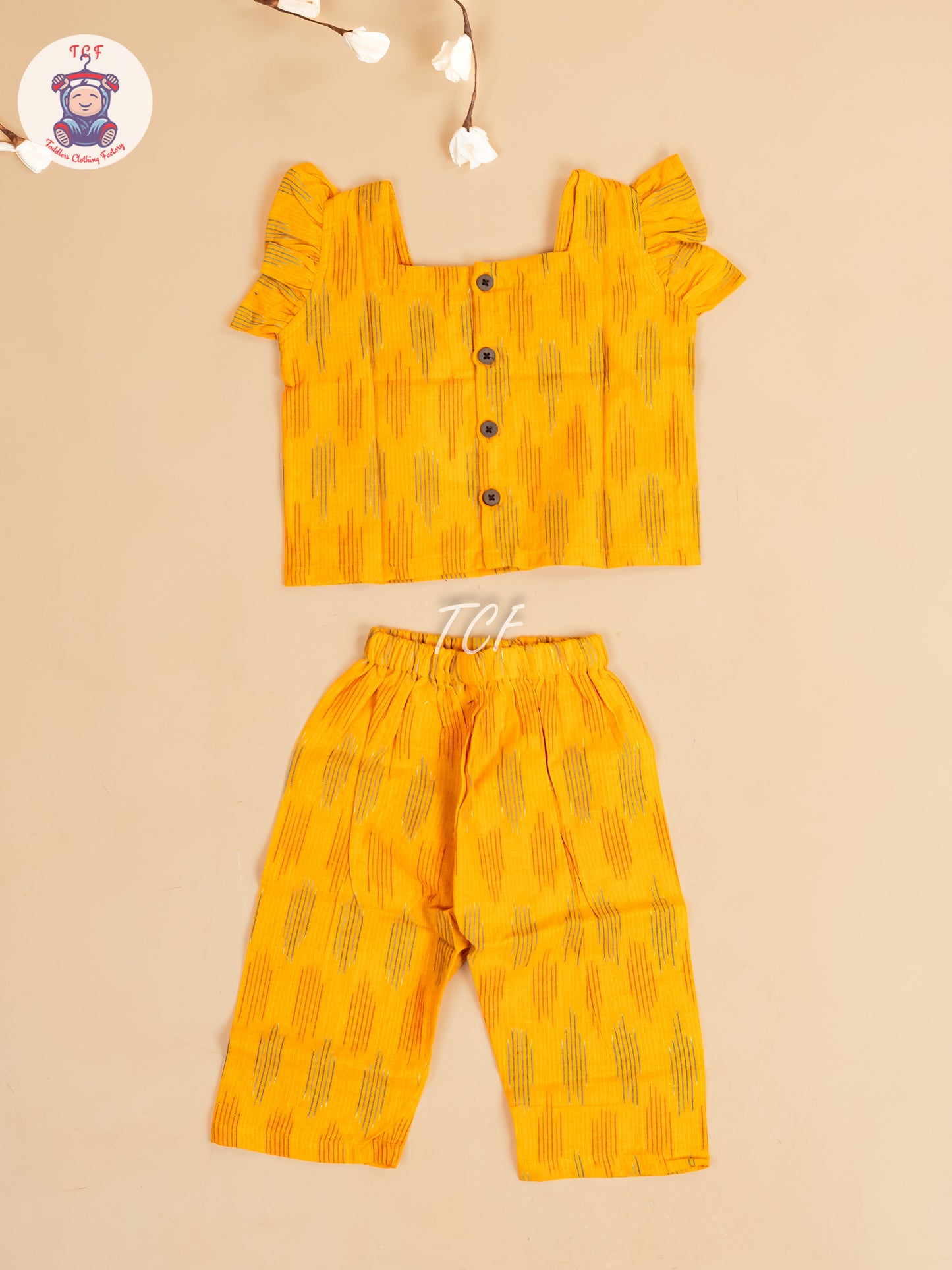 Yellow - Girls Readymade Ikat Co-ords Sets