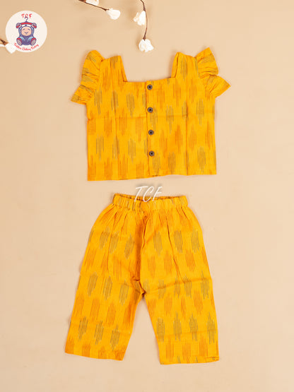 Yellow - Girls Readymade Ikat Co-ords Sets