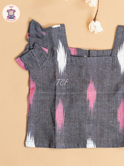 Grey - Girls Readymade Ikat Pyjama Sets