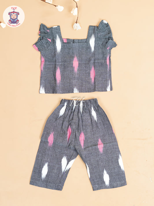 Grey - Girls Readymade Ikat Pyjama Sets