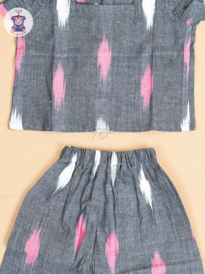 Grey - Girls Readymade Ikat Pyjama Sets