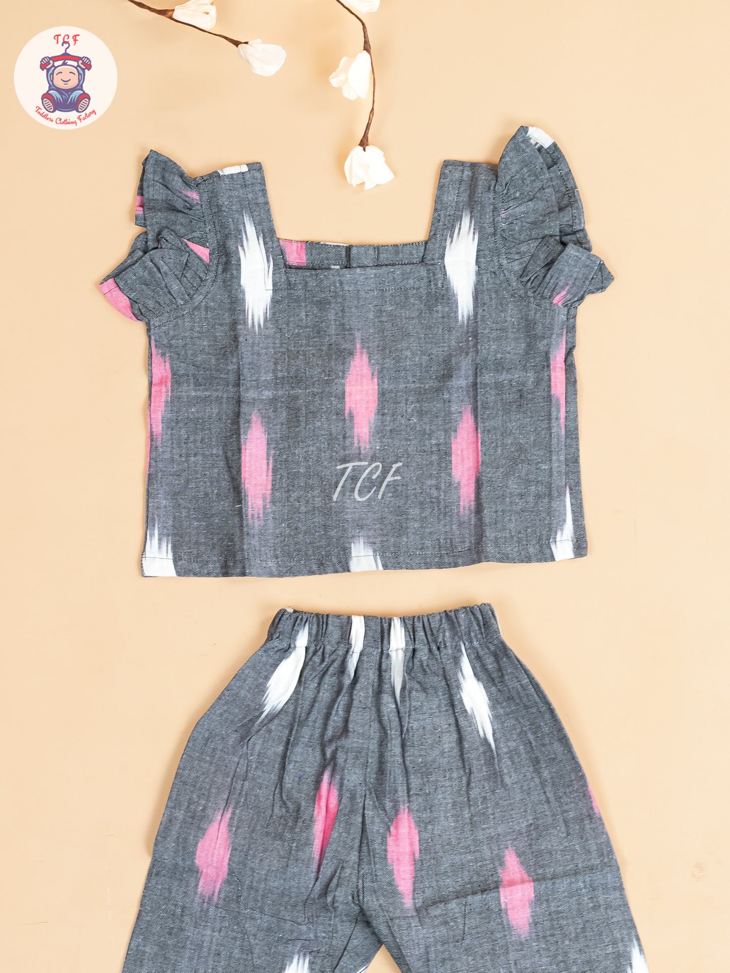 Grey - Girls Readymade Ikat Pyjama Sets