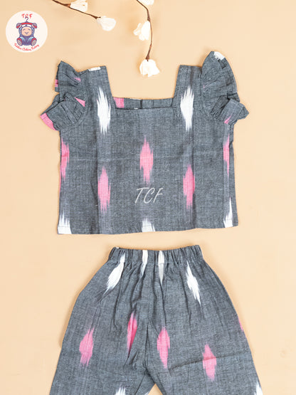 Grey - Girls Readymade Ikat Pyjama Sets