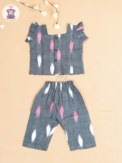Grey - Girls Readymade Ikat Pyjama Sets