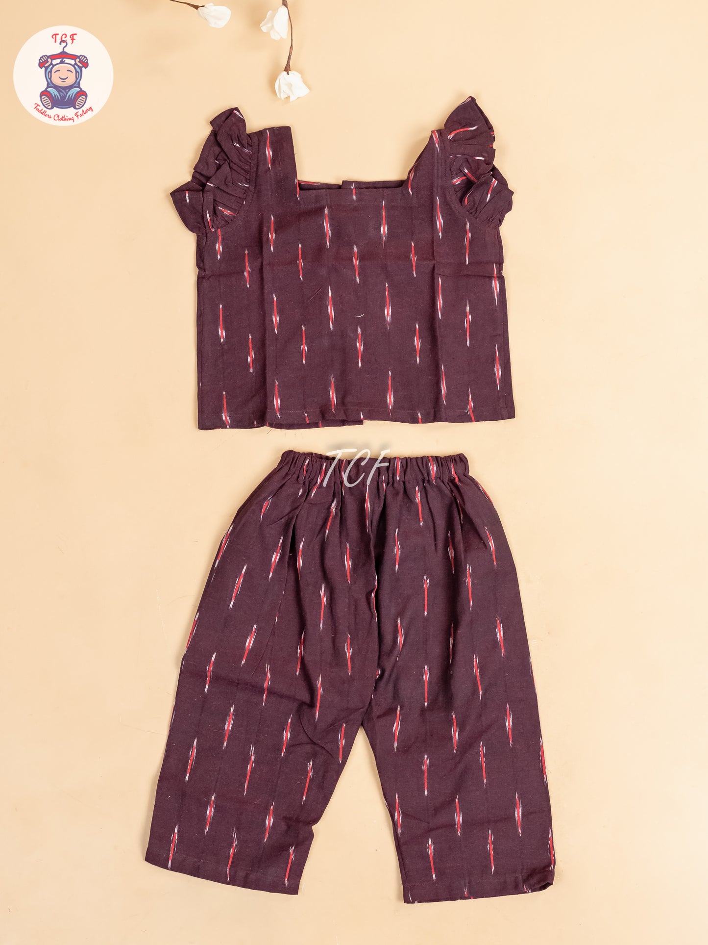 Maroon - Girls Readymade Ikat Pyjama Sets