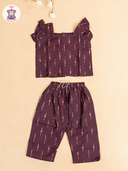 Maroon - Girls Readymade Ikat Pyjama Sets