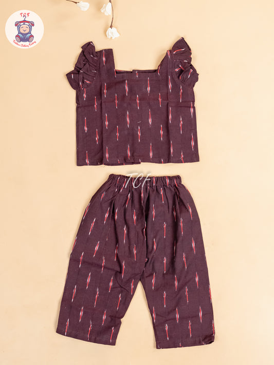 Maroon - Girls Readymade Ikat Pyjama Sets