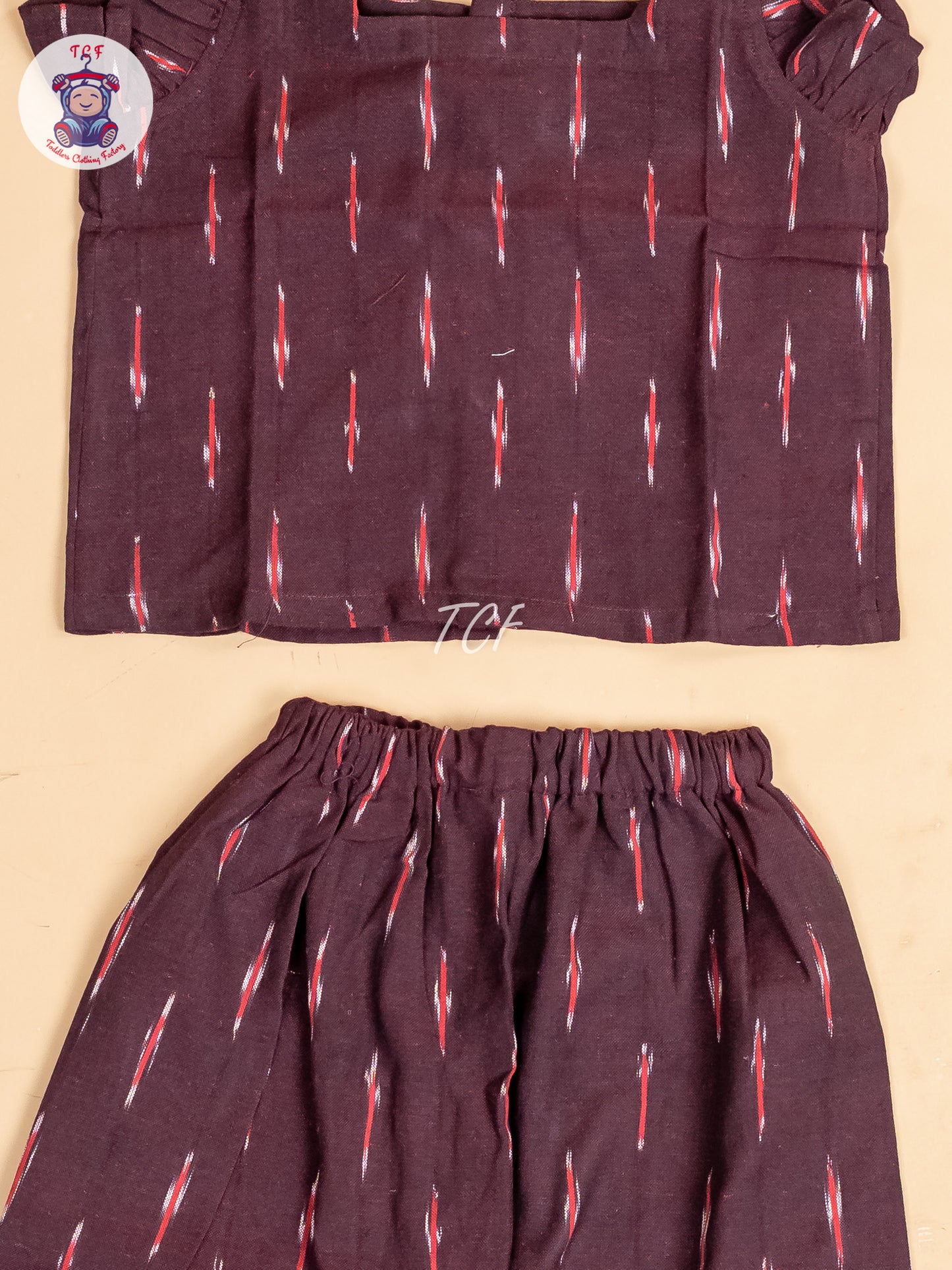 Maroon - Girls Readymade Ikat Pyjama Sets