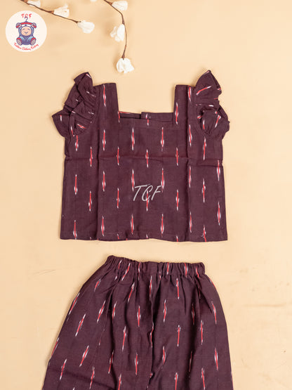 Maroon - Girls Readymade Ikat Pyjama Sets