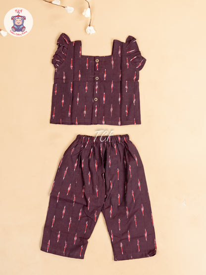 Maroon - Girls Readymade Ikat Pyjama Sets