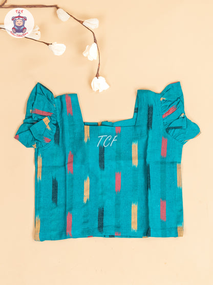 Teal Blue - Girls Readymade Ikat Pyjama Sets