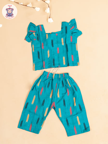 Teal Blue - Girls Readymade Ikat Pyjama Sets