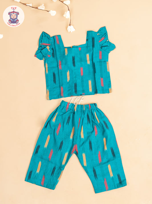 Teal Blue - Girls Readymade Ikat Pyjama Sets
