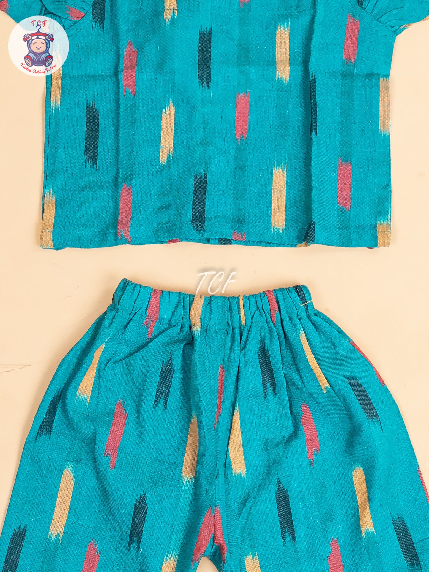 Teal Blue - Girls Readymade Ikat Pyjama Sets