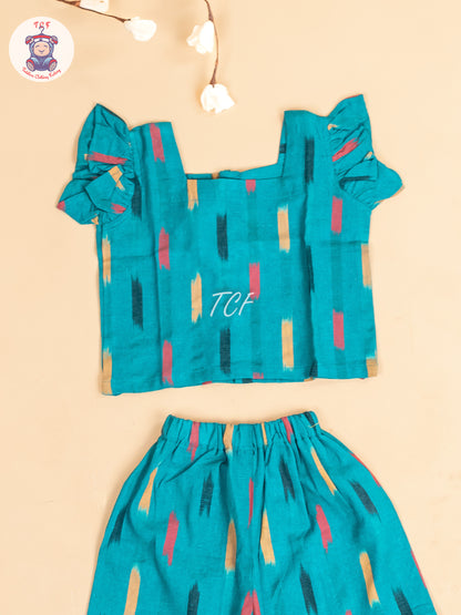 Teal Blue - Girls Readymade Ikat Pyjama Sets