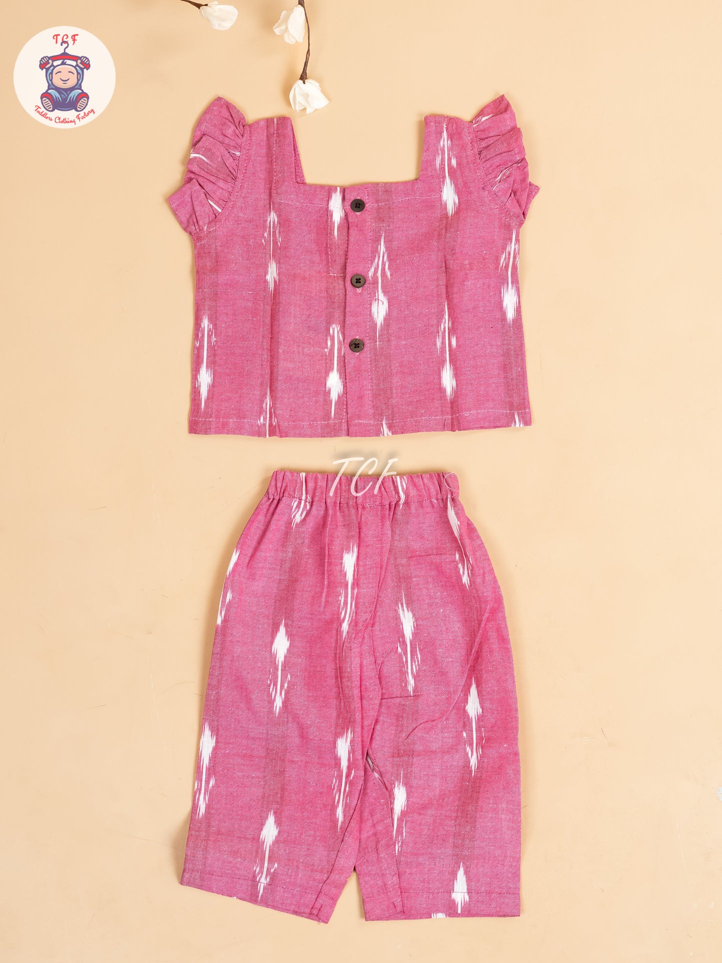 Pink - Girls Readymade Ikat Pyjama Sets