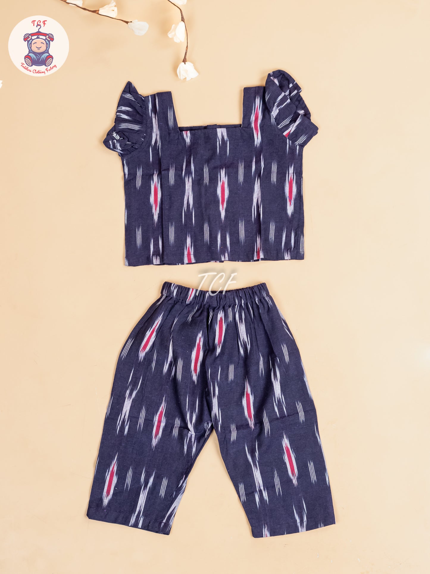 Navy Blue -  Girls Readymade Ikat Pyjama Sets