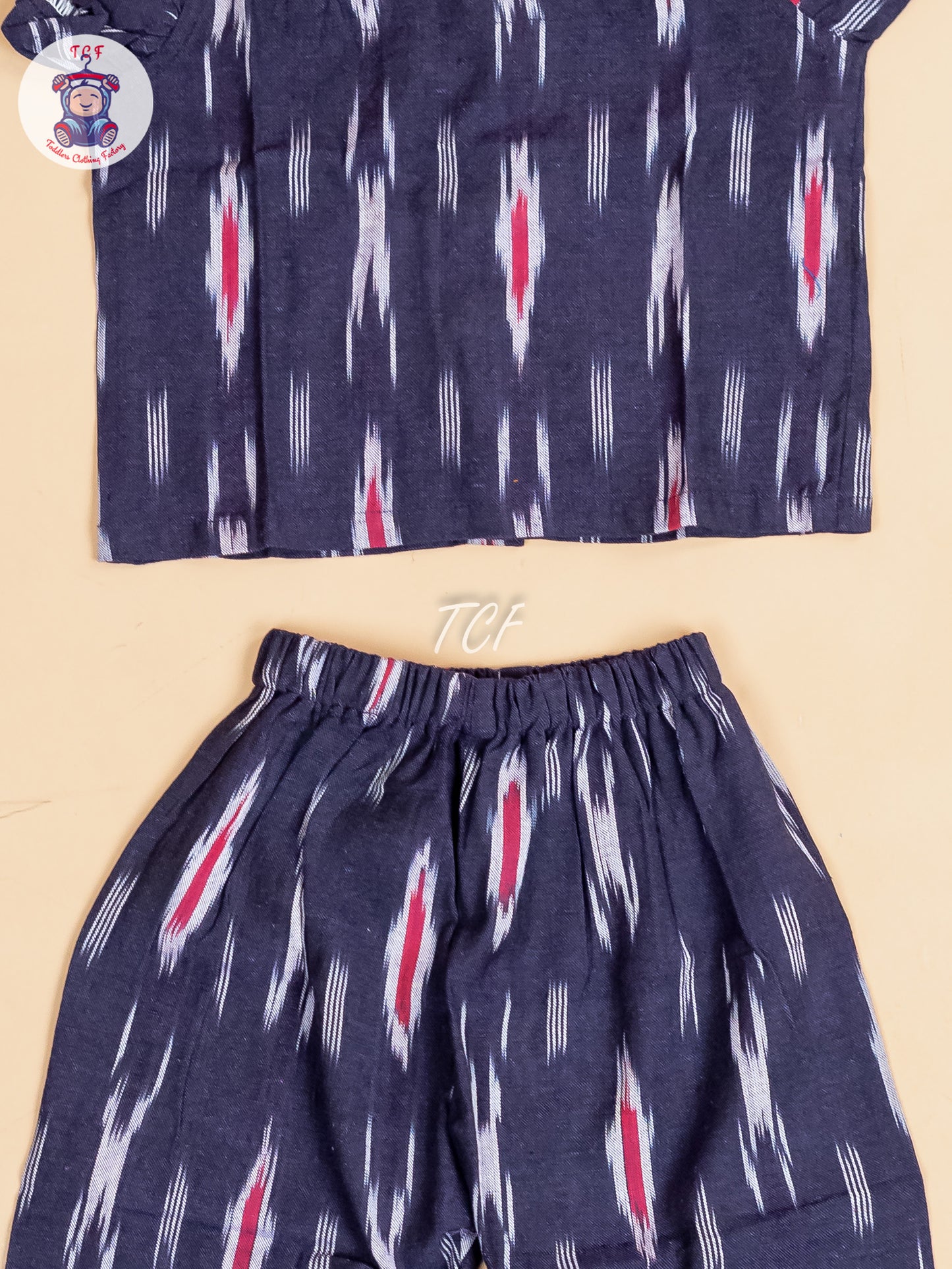 Navy Blue -  Girls Readymade Ikat Pyjama Sets