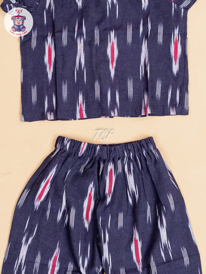 Navy Blue -  Girls Readymade Ikat Pyjama Sets