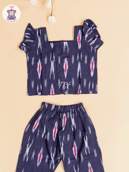 Navy Blue -  Girls Readymade Ikat Pyjama Sets