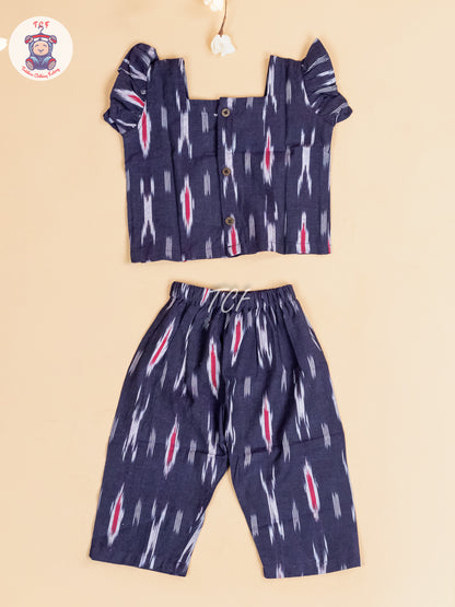 Navy Blue -  Girls Readymade Ikat Pyjama Sets