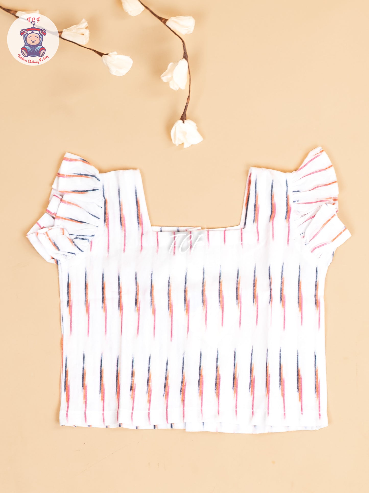 White - Girls Readymade Ikat Pyjama Sets