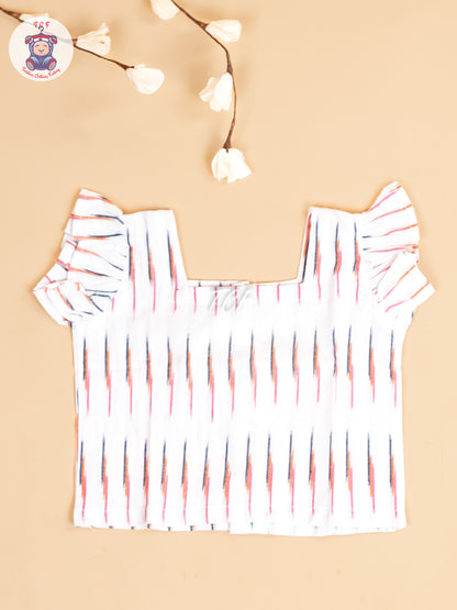 White - Girls Readymade Ikat Pyjama Sets