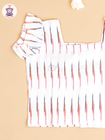 White - Girls Readymade Ikat Pyjama Sets